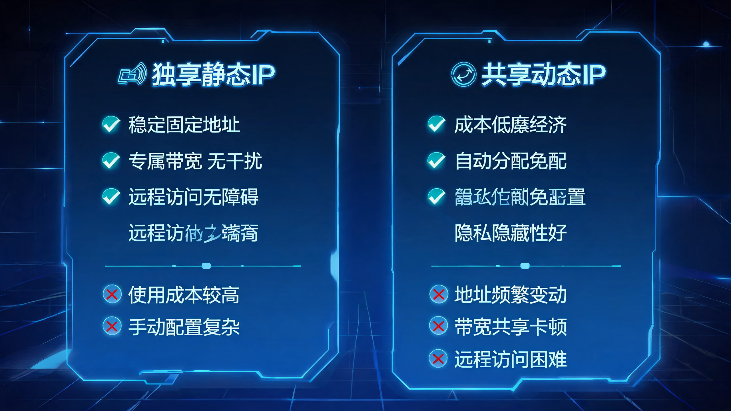 独享静态IP对比共享动态IP优缺点一目了然配图